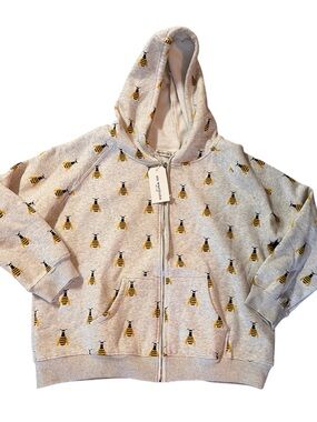 New Bee-Print Zip Hoodie - Gray & Yellow. XL. Full zip. Cute. Soft.